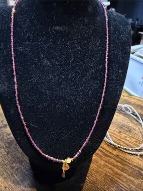 Delicate ruby Beaded Necklace with Gold Accent